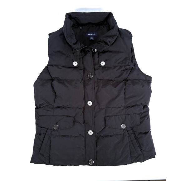 Lands End Thick Down Puffer Vest Womens LARGE Black Feather insulated Jacket ECU - Picture 1 of 9